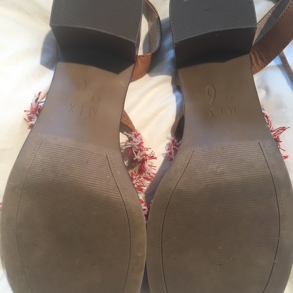 Tan Faux Leather/Colorful Fringe Ankle Tie Sandals - Picture 2 of 7